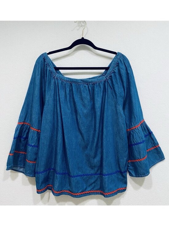 Hester & Orchard Tops - Hester and Orchard Top Womens Large Blue Chambray Bell Sleeve Cottagecore Boho